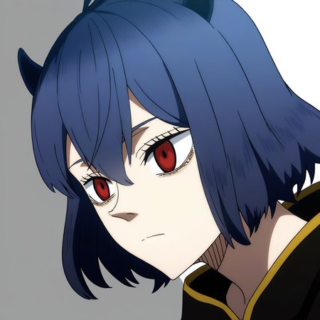 sharp focus, pixiv masterpiece, source_anime, score_9, score_8_up,  score_7_up,  absurd res, high res, BREAK
Secre_Swall0wtail_XL, 1girl, solo, <lora:Secre_Swallowtail_Illustrious_v53-000017:1> , dark-blue hair, red eyes,(short_blackbull-cape:1.1),  simple background, white background, small breasts, expressionless,shiny skin, glossy eyes, close up