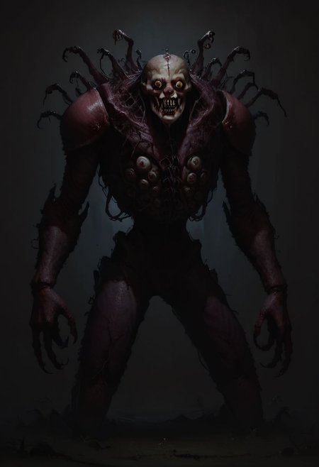 Score_9, score_8_up, score_7_up, (body horror:1.1), reptilian mutant, sewn together, reanimated, fleshmutant,  scale armor, preying, stalking, flash photography in the dark, swarms, concept art, realistic, dark theme, low light, h3ll1sh, compound eyes, human limbs,