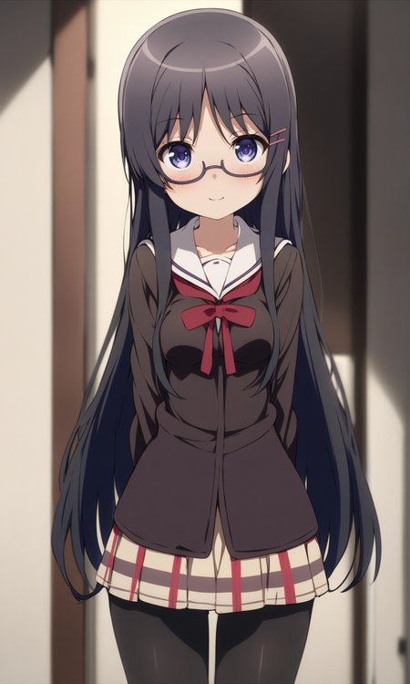 masterpiece, best quality, by ogipote, BREAK
solo, endourino, medium breasts, narrow waist, wide hips, 
school uniform, pantyhose, 
looking at viewer, light smile, standing, 
<lora:EndouRino_XL:1>