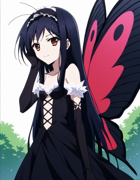 score_9, score_8_up, score_7_up, source_anime, <lora:accelworld-kuroyukihime-s1-ponyxl-lora-nochekaiser:1>, kuroyukihime, long hair, black hair, red eyes, antenna hair,, gloves, dress, bare shoulders, hairband, wings, elbow gloves, butterfly wings, black dress, center opening, collarbone, long skirt, frills, headdress, black headdress,, bus stop, waiting, commuter, smartphone, checking time, cold morning, smile, <lora:tucking-hair-ponyxl-lora-nochekaiser:1>, tucking hair, adjusting hair, hand on own hair, hair behind ear,, looking at viewer, solo,, dutch angle, cowboy shot