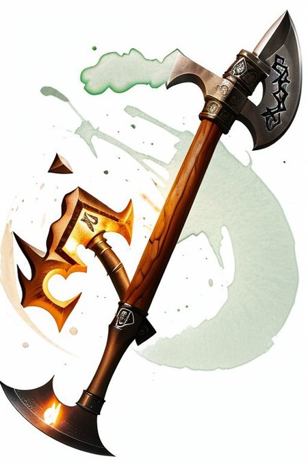 shovel,-axe hybrid, wood handed, (dark wood handle:1.1), (Shovel-Axe hybrid:1.3) with (glowing runes:1.2)