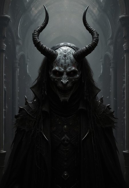 DnD_Grainyboyz,grainy, noise, Dark cyberpunk artwork of THE PROGENITOR OF LUST,a cybernetic mask with horns , Extremely hyper realistic detailed, film grain,