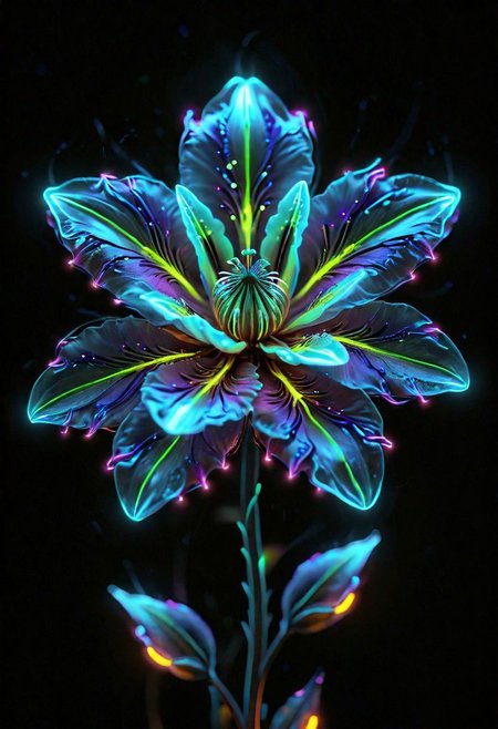 a bioluminescent neon flower,  ultra detailed, realistic, vivid colors, volumetric lighting,
