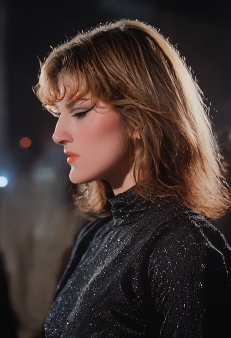 score_9, score_8_up, score_7_up, ar3na1989 detailed, cinematic, profile, side view, focus, bokeh, (portrait), face focused, bignoselady, large nose, aquiline, ((bangs)), (milf, mature), 1girl, mid shot, silver jumpsuit, makeup, eyeliner, eyeshadow, futuristic, blonde hair, bobbed hair, ultra detailed, 8k, skin pores, grain, photograph, retro, 1990s fashion, analog, film, nineties, outside, nighttime, cityscape, (sci-fi aesthetic), ArsMovieStill, movie still from a 60s psychedelic movie