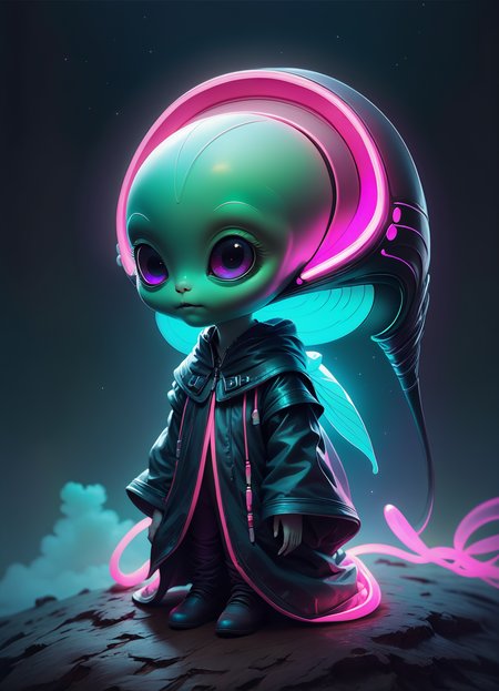 Ombre color scheme of neon blue, neon pink, neon yellow, neon green, neon orange, hyperrealistic art  <lora:sss:0.6> cute little Japanese (alien:1.3) anime, neon lights, (foggy night:1.1), stunning (full body shot) anime art by (Mark Ryden:1.1, Camille Vivier:0.88) <lora:Nicoletta_Ceccoli_2:0.4> Nicoletta Ceccoli <lora:another-bored-monsters:0.65> fx-monsters <lora:AnotherBoredDetailXL:0.7>,  <lora:70s_Sci-Fi_Art_XL:0.8> <lora:g0th1cXL:0.8> g0th1cxl, glowing, neon . extremely high-resolution details, photographic, realism pushed to extreme, fine texture, incredibly lifelike , subsurface scattering, Photorealistic, Hyperrealistic, analog style, realistic, film photography, soft lighting, heavy shadow