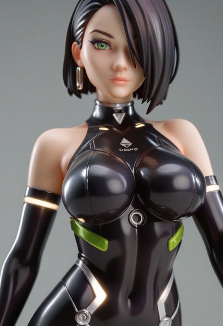 score_9, score_8_up, score_7_up, 
source_cartoon, 2d, 
<lora:DetailedEyes_last:1>, green eyes,
high quality, , solo, Tron style, Quorra (Tron: Legacy), black hair, straight hair, hair over one eye, bodysuit, neon trim, arm gloves, latex bodysuit, TRON suit, large breasts, Round Breasts, (close up:1.4)
