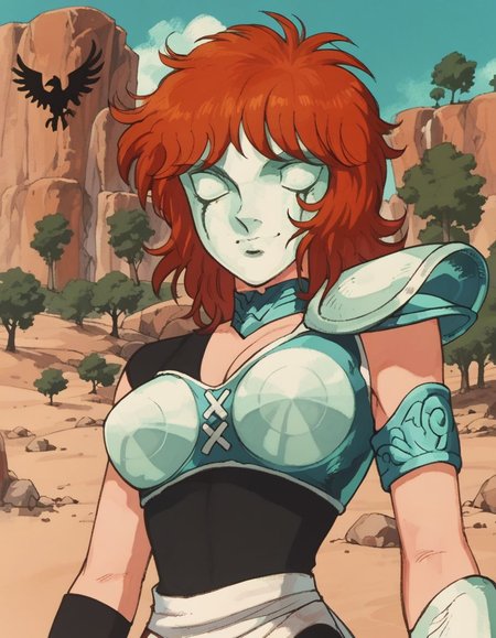 score_9, score_8_up, score_7_up, masterpiece, 
<lora:FSR:1>, light smile, desert background, dead trees, 
fsr,  <lora:Mariinn:1>, marrin, mask, red hair, breasts, armor, shoulder pads,