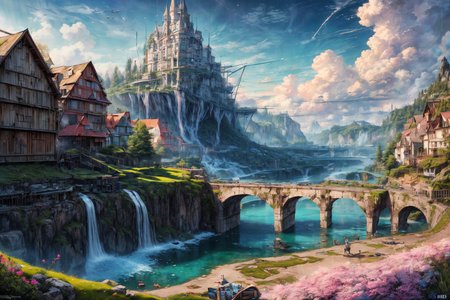 (RAW photo, 8k uhd, Analog style, Masterpiece, Best Quality, Highres:1.4), (dramatic, cinematic:1.2), BREAK,
movie shot of colorful hyperdetailed fantastic fantasy mysterious magic landscape, above clouds, (medieval elven fantasy (village:1.35), (steampunk:1.05) (peasant:1.15) (robots:1.1) (crowd:1.35), playing (little steampunk (girl:1.25):1.1), (farm:1.31), (lake, (river:1.14):1.15), (bridges:1.4), (waterfalls:1.35), (boat:1.4), (dock:1.1), (cliff:1.35), road, (green:1.05) valley, (flowers:1.2), (maple trees:0.65), (green:1.05) (fields:1.3), (fences:1.3), (snowy:1.17) (pines:1.1), (pink:1.0) (flowering tree:1.12):1.22), BREAK,
((mountains:1.22), (futuristic:1.15) (overgrown:1.27) (skyscrapers:1.53) (ruins:1.35), (market, water wheel, castle:1.14), (colorful houses:1.2), birds, stairs, spaceport, ((bright morning sun daylight:1.05) rainbow pure (blue:1.05) sky, glowing:1.05), starry, crescent, meteor, ((fluffy cloud:1.2), godrays, light particles:1.05), various seasons, steam, smokes:1.2), BREAK,
(photorealistic:1.2), (intricate:1.3), (light theme:1.3), (inspiring joyful atmosphere:1.2), (fabulous, fantasy, mysterious, science fiction, post-apocalypse, incredible, amazing, happy, sunny, pastoral, esoteric, antique:1.2), (hyperdetailed, absurdres:1.2), (colorful, saturated:1.4), colorful lighting, BREAK,
<lora:more_details:1>,