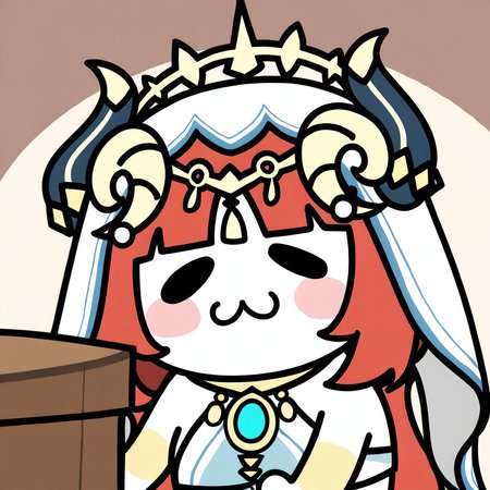masterpiece,best quality,
yuridori,chibi,:3,<lora:yuridori_noob1:0.8>,
1girl,nilou \(genshin impact\),genshin impact,bangs,long hair,red hair,,horns,twintails,