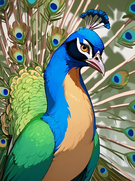 score_9, score_8_up, score_7_up, zPDXL2, <lora:PeacockV2:1>, peacock, beak, 
bird, animal, spread feathers, realistic