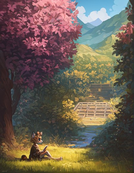 score_9, score_8_up, score_7_up, score_6_up, score_5_up, BREAK, jacato, furry, leopard, sitting reading a book, edge light,crossed arms, smirk, detailed background, country village background, amazing background, (Japan:0.9), grass, flowers, cherry blossom, street, (stack of books:0.5),
<lora:Jacato_-_Art_Style-000007:1.2>,