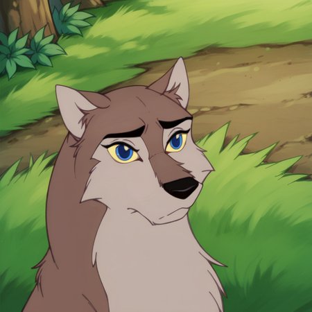 score_9, score_8_up, score_7_up, score_6_up, score_5_up, score_4_up, BREAK, aleu, solo, blue eyes, closed mouth, outdoors, no humans, grass, dog, animalization, 1girl, wolf, animal, body fur, two tone fur, yellow sclera <lora:Aleu:1>