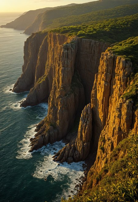 Majestic Cliffs Overlooking the Ocean
Towering, rugged cliffs draped in lush greenery rise above a vast, tranquil ocean. Roberto Bernardi’s hyper-detailed textures bring the rocky formations to life, revealing every crack and crevice. The Hudson River School’s epic grandeur infuses the landscape, capturing the sweeping beauty and scale of the scene. Ivan Fedorovich Choultsé adds a golden glow from the late afternoon sun, casting a warm light over the cliffs and ocean, enhancing the serene yet majestic atmosphere. The blend of detail, light, and scale creates a breathtaking coastal view.
detailmaximizer, aidmaMJ6.1,  Movie Still, Film Still, Cinematic, Cinematic Shot, Cinematic Lighting, detailxl, flux-style, midjourneyv6.1