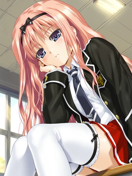 <lora:happy_tentacle-cecile-v0.1-000039:1>, ht_cecile, school uniform, black jacket, white shirt, red skirt, white thighhighs, tie, classroom , 1girl, solo, , half-closed eyes , ( surprised :1), , looking down , , facing viewer , score_9, score_8_up, score_7_up, score_6_up, score_5_up, score_4_up