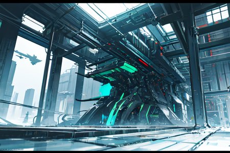 highly insanely detailed, masterpiece, top quality, best quality, highres, 4k, 8k, RAW photo, (very aesthetic, beautiful and aesthetic),  
tsutomu nihei,nihei_tsutomu,blame!,blame gakuen!,abara,TNstyle,sidonia_no_kishi,(megastructure in background),dark sky,black sky,bones,cables,tubes,industrial pipes,walkway,lantern,letterboxed,wire,bridge,ventilation fan,ventilation shaft,gauna,gauna mech,clouds, 
<lora:blameLora_v10:0.3>, 
(1girl:1.3), 
solo focus, 
(beautiful detailed glow,beautiful detailed ice,beautiful detailed water,snowflake),neon green background,neon yellow background,neon blue background,(colored marble background,bold color background),âââ