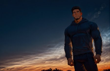 <lora:Noctilucent-15:1> muscular man, Noctilucent Clouds, gradient sky, sunset, outdoors, sky, scenery, muscular man, bokeh, backlight, lens flare, depth of field,  
(very short hair, beard, bara, mature, facial hair, stubble, beard, full beard, sideburn, beard, a lot of beard, ), facial hair,male focus, muscular male, muscular male, bara, mature,  bara, mature, dutch angle,
aixiwuganda_(20222192), very awa, masterpiece, best quality, absurdres, newest, perfect quality, detailed background, intricate details,
<lora:slider_Body Type_alpha1.0_rank4_noxattn_last:2><lora:style_Anime Summer Days 2 Style SDXL_LoRA_Pony Diffusion V6 XL:.6><lora:slider_cfg_scale_boost:.7><lora:face_Artist6p-10:.55>, Artist6p, Artist04p,<lora:slider_il_brightness_slider_d1:-1><lora:slider_il_contrast_slider_d1:-1><lora:slider_DarkSlider1.2_alpha1.0_rank16_full_300steps:-.6>