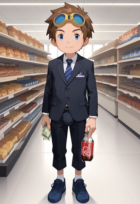 score_9, score_8_up, score_7_up, zPDXL2, 
,full body
1boy, solo, goggles on head, brown hair, 
Barbershop,black suit,holding money ,buying cola and cookie box, convenience store,Bulge