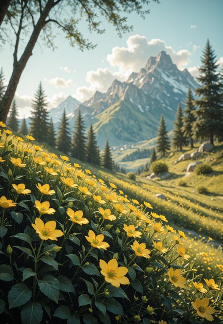  impressionism (1.5), perfect eyes, high detail, depth of field, (blurred background), (dramatic lighting),masterpiece, best quality,((asd123)),very aesthetic,8k,  (( neon green-yellow)),


a vibrant colorful photo of a beautiful landscape in the mountains 
 outdoors, Tree, Flower, Location , Scenery , Cloud