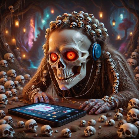 skull candy earbuds, colorful, electronics, slimes_skullwm, made of skulls, product image, marketing image