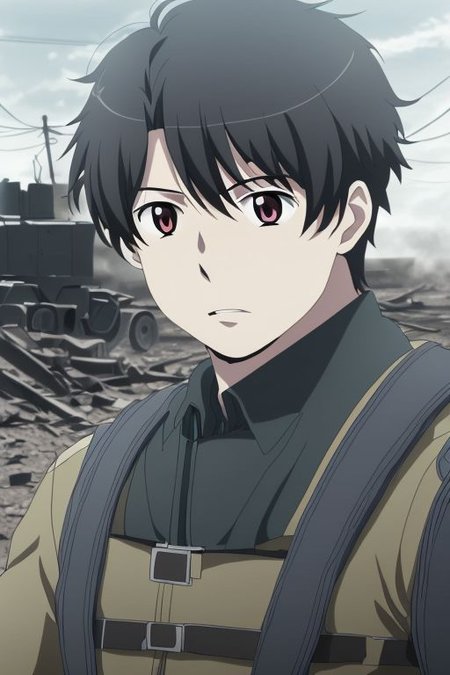 high resolution, solo, best quality, 1Boy, Inaho Kaizuka, Black Hair, military, action, OverallDetail