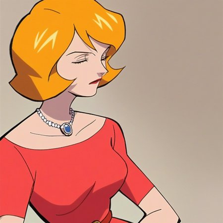 score_9, solo, lindsey_thorndyke, orange hair, short hair, necklace, dress