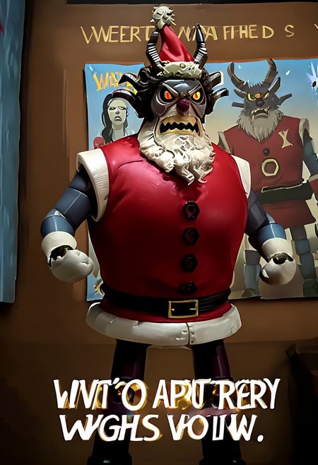 r0b0t_s4nta_c1aus, robot santa claus vs krampus, robot santa on the left, and krampus on the right,dramatic face-off, intense boxing poster, epic anime movie poster