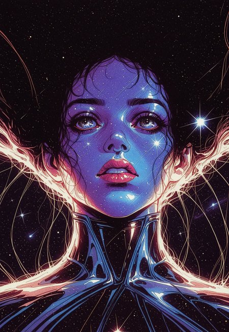 1girl, solo, space, 1girl, portrait, cosmic, neon_horror_noir_style, masterpiece, high quality,