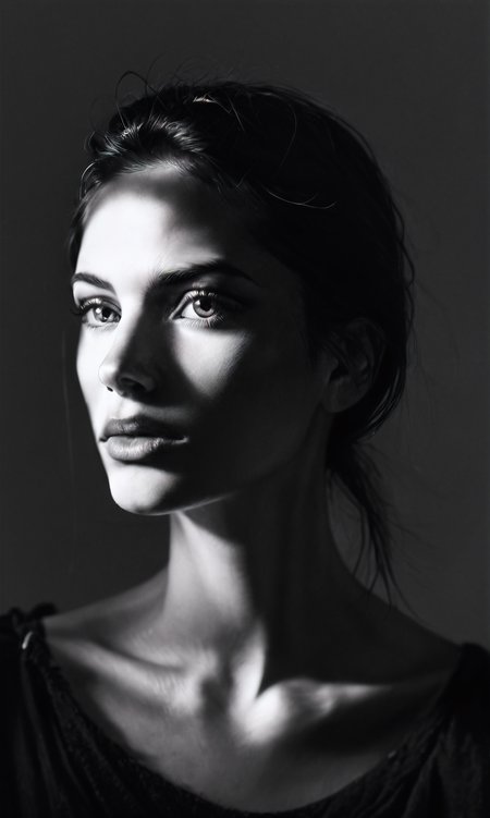 score_9, score_8_up, score_7_up, score_6_up, black and white photo <lora:DRKDL:0.9> DRKDL, low key, dramatic lighting, dark theme, 1girl, solo, realistic, portrait, lips, collarbone, looking at viewer,