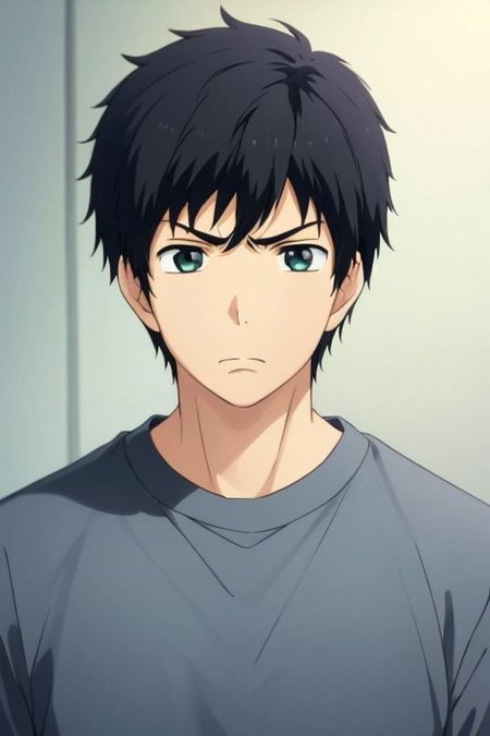 high resolution, solo, best quality, 1Boy, Arata Kaizaki, Black Hair, portrait, looking at viewer, focused gaze forward, upper body, head upright, anger, OverallDetail