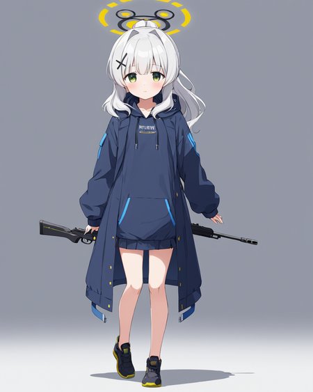 hare \(blue archive\),1girl, halo, solo, white_background, simple_background, full_body, hoodie, ponytail, hair_ornament, rifle, long_sleeves, black_footwear, blush, jacket, hood_down, coat, looking_at_viewer, open_clothes
<lora:hare_(blue_archive)_image423_2023-11-26:1>halo. gorgeous,key visual, vibrant, studio anime,award-winning, professional, highly detailed,high budget, cinemascope