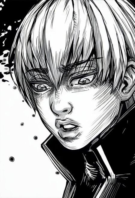monochrome, greyscale, solo, male focus, 1boy, parted lips, short hair, portrait <lora:odysseasXL_NBVP1_lokr_V6311PZ:0.95>