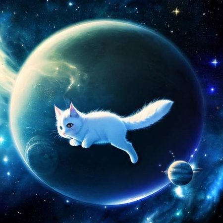 best quality, masterpiece, cute fluffy angora kitten,  kitten looks to kamera, side view,  full body, SyFyEye1, reflection, night sky, day, crescent moon, ocean, night, sunlight, sunlight, 1other, moonlight, from behind, milky way, science fiction, planet, river, flying,