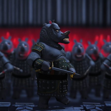sword, from side, dark, blurry, 1boy, furry male, army, teeth