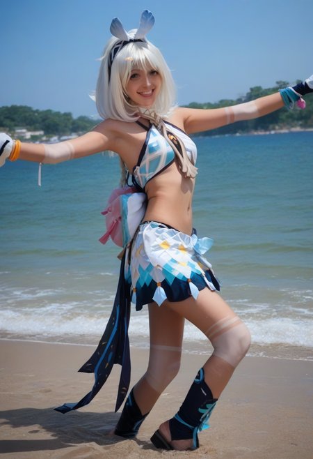 score_9, score_8_up, score_7_up, score_6_up, amateur, photo, 1girl, Mualan1 cosplay,  topless, beach, full body, dancing, smiling, cosplay photography
BREAK
Dramatic angle, unique perspective, unique angle
 <lora:add-detail-xl:1> <lora:zy_AmateurStyle_v2:1>   <lora:Mualani_Cosplaynocap-000009:1>