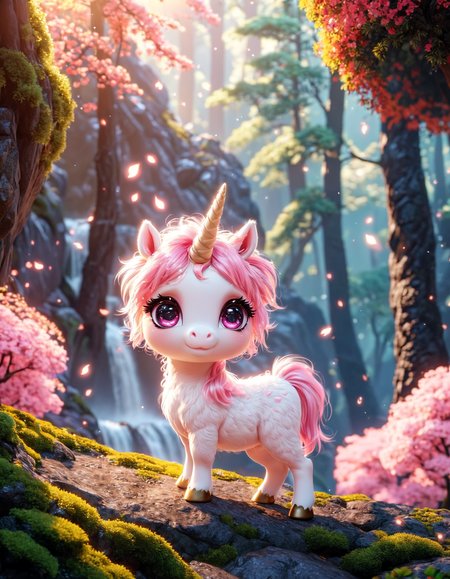 full body, cute little hairy chibi pink baby unicorn, volcanic forest background, highly intricate, soft and smooth, big detailed eyes, super cute, big detailed eyes, super cute, <lora:add-detail-xl:1>, <lora:MJ52:0.5>