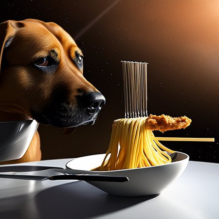 A dog eating spaghetti, DaveSpaceFour-768