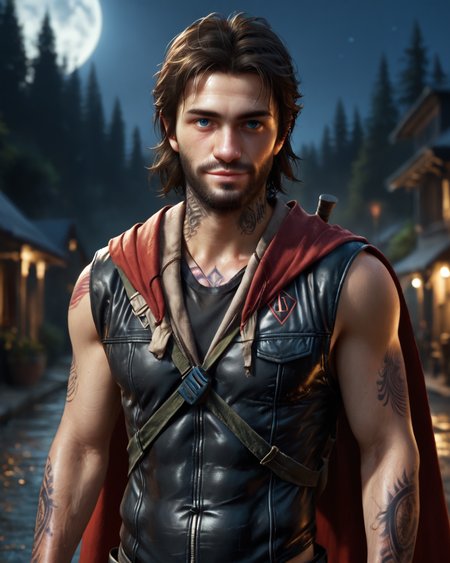 score_9, score_8_up, score_7_up, intricate details, rating_questionable,
<lora:homri52:1>,
<lora:DGDeek:1>
1boy(DGDeek, 1boy, brown hair, blue eyes, beard, tattoo, looking at the viewer, solo, slight smile,  
red cloak, sleeveless tight bodysuit), outdoors, at night, darkness
,
highres,
detailed background, depth of field, 
<lora:ral-chrosc-clr:0.5>, ral-chrosc-clr,
<lora:Expressive_H:0.5>, Expressiveh,
<lora:xl_more_art-full_v1:0.3>,
<lora:add-detail-xl:0.3>,