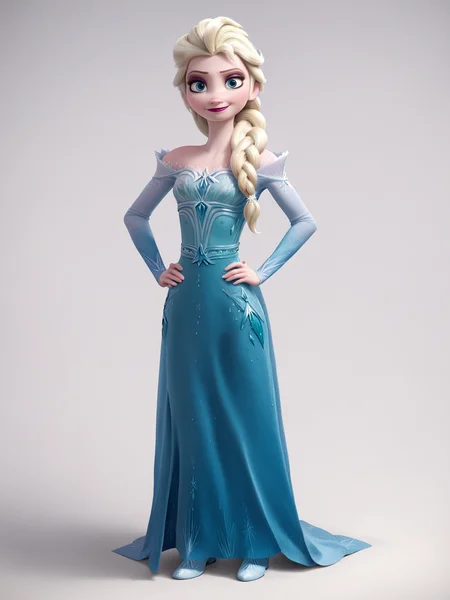 score_9, score_8_up, score_7_up, score_6_up, score_5_up, score_4_up, BREAK, source_anime,
1girl, elsa \(frozen\), blonde hair, hair over shoulder, long hair, single braid, blue eyes, braid, dress, makeup,
smile, hands on hips, standing, full body, solo, looking at viewer, simple background, white background    <lora:ElsaXL:1>