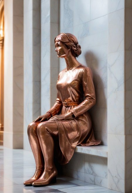 a copper statue portraying a woman, thinking, hopeless, depressing, enshrined in an alcove, marble church background
BREAK
CivChan