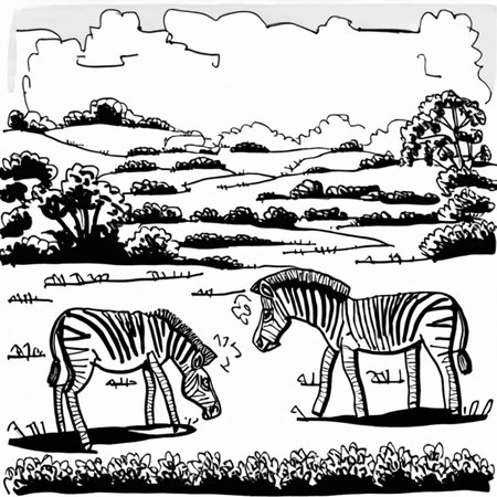 drawix19 zebras in the meadow<lora:drawix19:1>