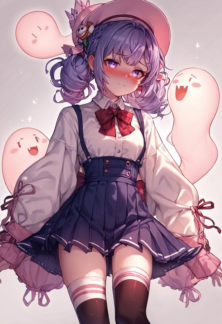 rinotuna, source_anime, score_9, score_8_up, score_7_up, score_6_up, score_5_up, thighhighs, <lora:D4lm4uXLP:1> d4lm4u, 1girl, ghost, blushing