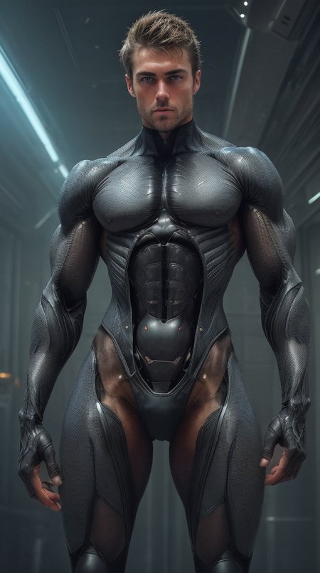 1boy, (Australian:1.5), (Handsome:1.5), (Masculine:1.5), (stubble), (facial hair:1), muscular body,  short light brown hair, blue eyes, masculine jaw, crotch bulge, body hair, ultra detailed skin, (highfade:1)
masterpiece, 4k, CPNK09, , 3/4 view, (from below:0.8), (upper body:1.0), man, detailed face, revealing skimpy bio-mechanical black suit, volumetric lighting, dramatic light, breathtaking sci-fi, background, ((sexy pose:1.5)), high quality, high resolution, outdoors, by tsutomu nihei, <lora:Cyberpunk09:0.7>
<lora:gender_slider_v1:-5>
 <lora:muscle_slider_v1:3>
 <lora:exposure_control_v10_2:0.5>