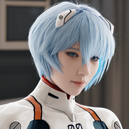 sfw, masterpiece, best quality,absurderes,source_photo,cinematic,realistic,photo,cropped,portrait, plugsuit,white bodysuit,ayanami rei, pale_skin, light blue hair , at a cafe,  <lora:Reallustrious_Beta:0.8>