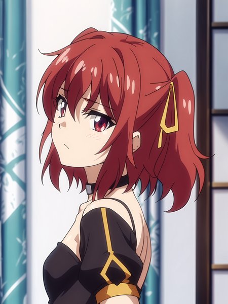 <lora:happy_tentacle-koimisa-v0.2-000022:1>, ht_koimisa, hair ribbon, red hair, small breasts, , cowboy shot, 1girl, (petite:1.2), solo focus, sad, (looking at viewer:1.1), indoors, goth fashion, black clothes, eyeliner, layered clothes, choker , sidelighting, (depth of field:0.8), from side, score_9, score_8_up, score_7_up, score_6_up, score_5_up, score_4_up,