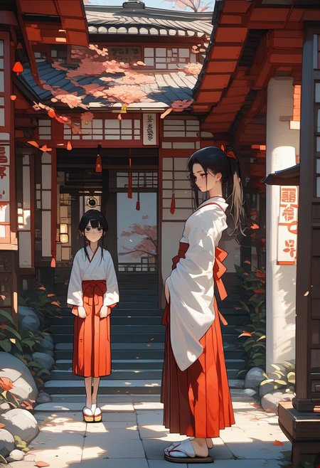 score_9, score_8_up, score_7_up, score_6_up, score_5_up, score_4_up, source_anime, 1girl, solo, 18yo, (slim face:1.5), wide hips, small breasts,.<lora:age_slider_v4:2> <lora:Expressive_H:1><lora:Kenva:0.8><lora:naipf:0.4> 
miko, (matured:1.3), japanese clothes, black hair, ponytail, hakama, box, hakama skirt, long skirt, shrine, long hair, red hakama, shide, donation box, rope, 1girl, ponytail, tabi, multiple girls, omikuji, shimenawa,