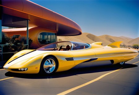 mobius, a concept car US Steel, retrofuturism, scifi  ,california art deco , leica f1.4 summilux , velvia 200 film , 1982