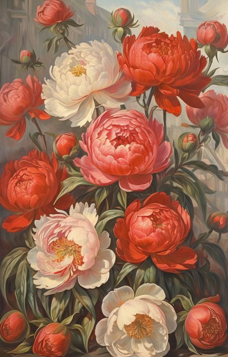 masterpiece,best quality,<lora:tbh262-sdxl:0.9>,illustration, style of soviet decaying peonies
