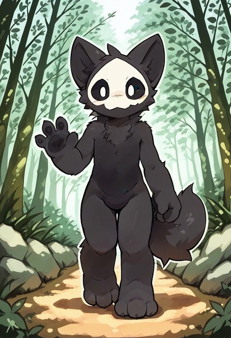 masterpiece, high quality, vibrant colors, cel shading, polished details, soft gradients, clean lineart, crisp edges, expressive character, detailed background, studio animation quality, dynamic pose, atmospheric perspective, forest background
puro_changed, furry, furry male, 1boy, cute, young character, 4 fingers, 3 toes, waving with the left hand, blushes