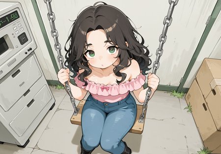 PonyScores7, source_anime, ah1, <lora:natsumi_style:0.5>, <lora:by_usakun-pony:0.4> by usakun, <lora:Akina_Bbw_Style_-_PonyXL:0.2> AkinBw
BREAK 1girl, (curly hair), long hair, (black hair:1.5), mature female, (parted hair:1.7), (round face:1.2), (thick eyebrows:1.2), (curvy), round-chin, (greenish brown eyes:1.4), (colorful eyes), (multicolored eyes), caucasian, (downturned eyes:1.2), (plump face), messy hair, <lora:Round_face:0.1>, <lora:ETO_OCPonyXL:0.5> eto_oc, skindentation, (plump:1.1), thick thighs, wide hips, busty, voluptuous, kinky curls, lips, <lora:venus body PonyXL:0.4>,  (An expression of betrayal, with widened eyes and a mouth slightly open in disbelief), (Sitting on a swing leaning forward showing playfulness and joy,), (office break room, employees eating lunch or making small talk by the coffee machine), looking at viewer, (metallic Gold, Pale Gold electric pink off-the-shoulder top with high-waisted jeans and combat boots)
BREAK <lora:xl_more_art-full_v1:0.2>, <lora:shinyskin2:0.2> glistening skin, <lora:aesthetic_anime_v1s:0.2>, <lora:Expressive_H:0.2> Expressiveh, <lora:hairdetailpxl:0.2> hairdetailpxl, <lora:EpicF4nta5yXL:0.2>, <lora:detailxl:0.2> detailxl, <lora:Fant5yP0ny:0.2>, best quality, amazing quality, best aesthetic, absurdres, <lora:expressive eyes:0.2> expressive eyes, <lora:eyedetailpxl:0.2> eyedetailpxl, illustration, Volumetric_Lighting, ultra-detailed, very aesthetic, intricate details, 8k, masterpiece, best_quality 
BREAK (High Angle (from behind) view Extreme Close shot, focus on feet) 
BREAK <lora:Eyes_High_Definition:0.3> EyesHD, Stable_Yogis_PDXL_Positives, AS-Adult, <lora:Complicated fantasy portrait - XL Pony V2.0:0.4>, bad-hands-5, <lora:HDA_Detailer:0.2>, HDA_FatGirlXL,