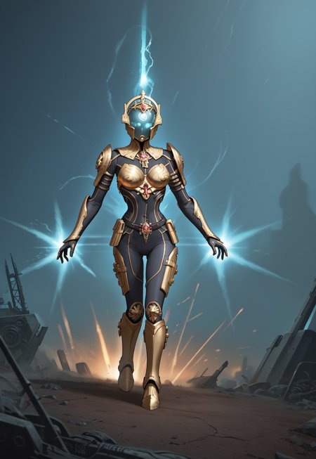 safe_pos, safe_pos, score_9, score_8_up, score_8,source_anime, A towering alien warrior stands in the shadows, exuding an aura of raw power and deadly precision. Its biomechanical armor, sleek yet menacing, is adorned with glowing energy veins pulsing in an eerie neon hue. Its elongated helmet, featuring a sharp, intricate design, conceals a face unknown to mortals, while its piercing, luminescent eyes glow like twin burning stars. Arcane symbols and battle scars are etched into its armor, telling tales of countless battles across galaxies. In its hands, it wields a high-tech, futuristic weapon—an elegant yet brutal fusion of energy and steel, humming with lethal potential. The environment around it is a dystopian battlefield, littered with remnants of fallen foes and illuminated by flickering alien glyphs. Swirling mist and electric storms crackle in the distance, framing the warrior in a scene of pure chaos and dominance. It stands motionless yet poised, a silent harbinger of destruction, a legendary Warframe forged for war.detailed eyes,anime-style, ultra-detailed, vibrant colors, high-quality shading, semi-realistic lighting,solo focus, european style, Expressiveh,easynegative
